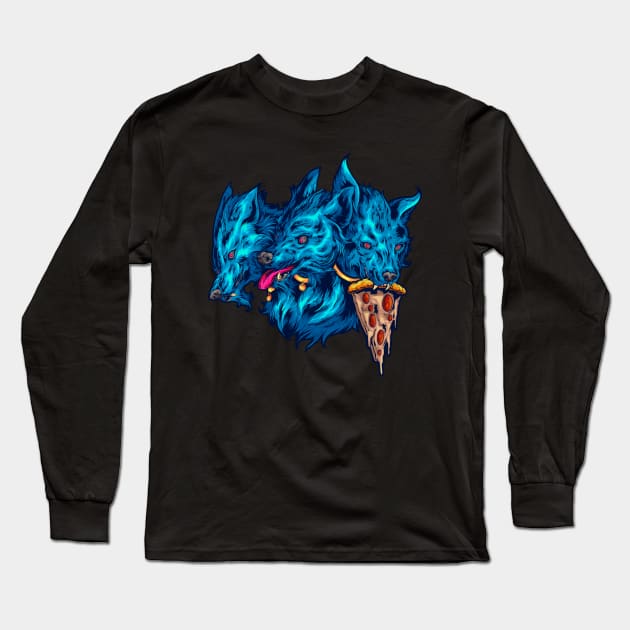 Cerberus Good Boy Pizza Doggo Long Sleeve T-Shirt by Austin Plug & Tunnel Co. 